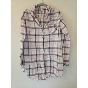 Victoria’s Secret Plaid Button Up Shirt Women’s Medium Cotton Gray Pink